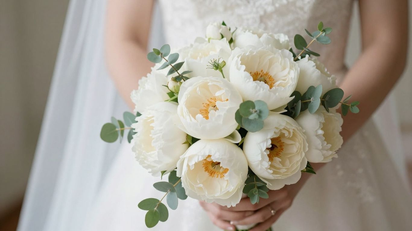 Elegant wedding bouquet with roses and greenery.