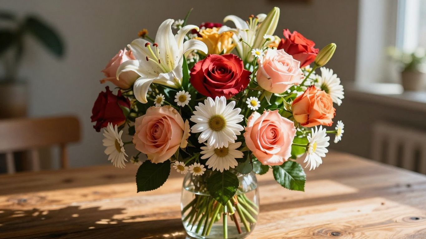 Colorful birthday flower bouquet in a vase.
