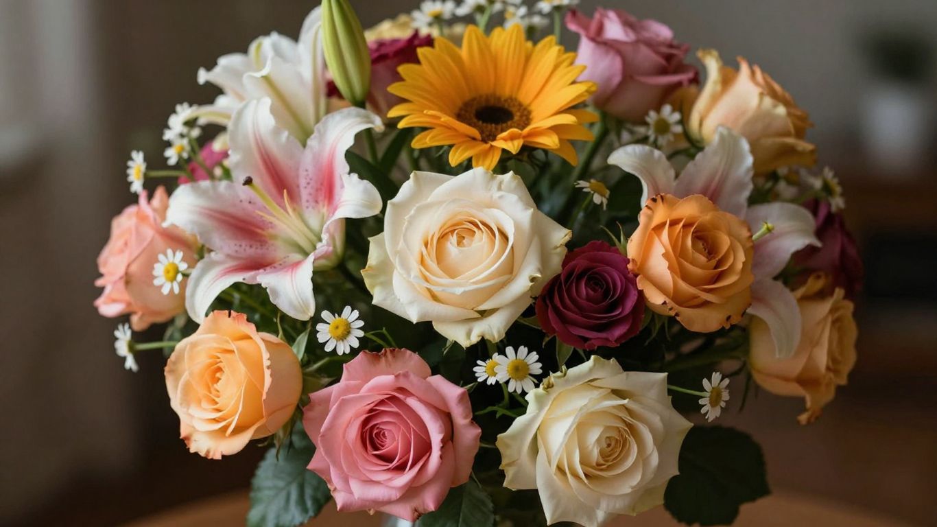 Colorful flower bouquet celebrating a birthday milestone.